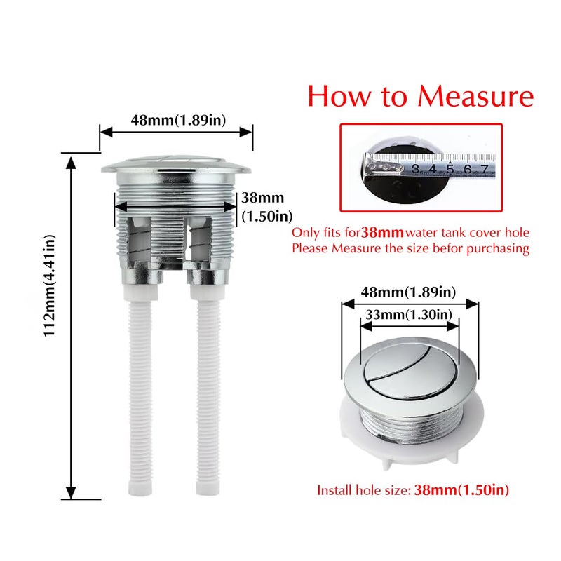 Owfeel زر دفع مزدوج لمرحاض أوفيل زر خزان المرحاض 38 مم زر المرحاض بديل زر التدفق بقطر خيط - Image 2